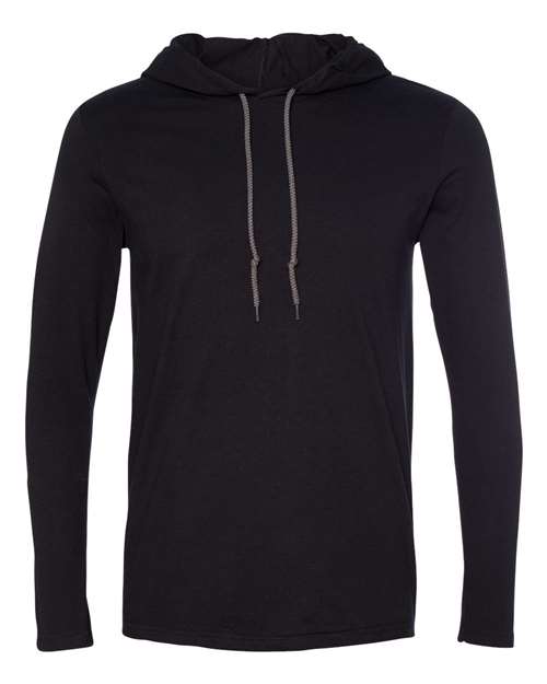 Unisex Softstyle® Lightweight Hooded Long Sleeve T-Shirt — Black/ Dark Grey (front) Unisex Softstyle® Lightweight Hooded Long Sleeve T-Shirt - Image 1
