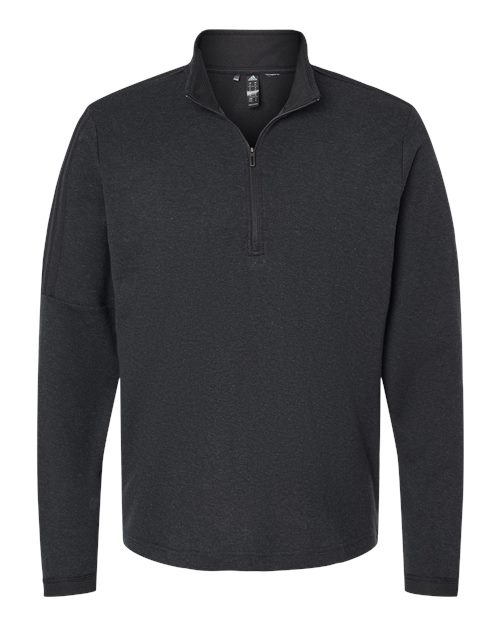Men’s 3-Stripes Quarter-Zip Sweater Pullover — Black Melange (front) Men’s 3 Stripes Quarter Zip Sweater Pullover