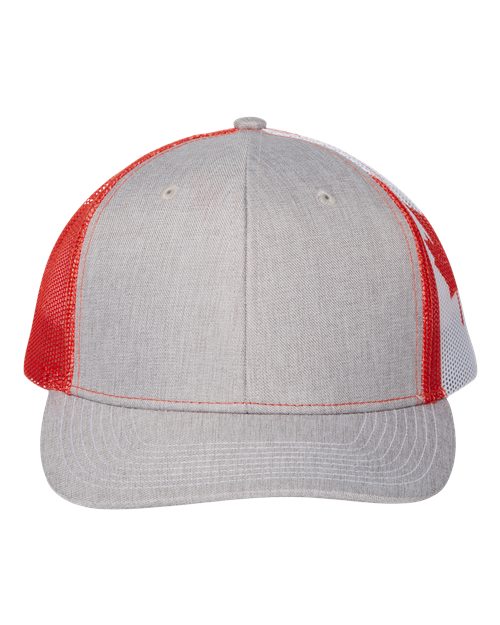Printed Mesh Trucker Cap — Heather Grey/ Canada Flag (front) Printed Mesh Trucker Cap - Image 1