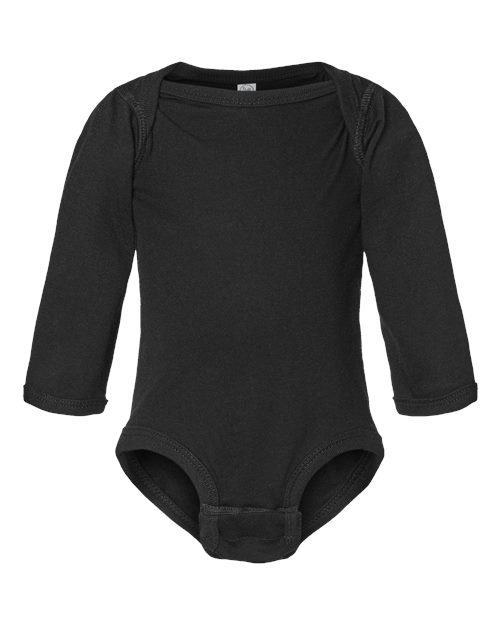 Infant Fine Jersey Long Sleeve Bodysuit — Black (front) Infant Fine Jersey Long Sleeve Bodysuit