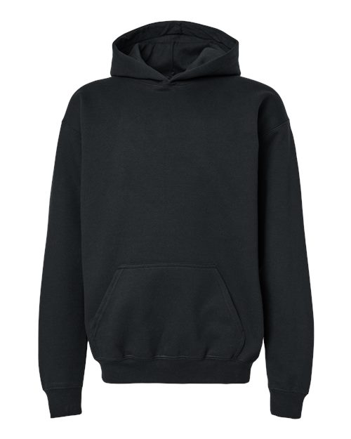 Youth Softstyle® Midweight Hooded Sweatshirt — Black (front) Youth Softstyle® Midweight Hooded Sweatshirt