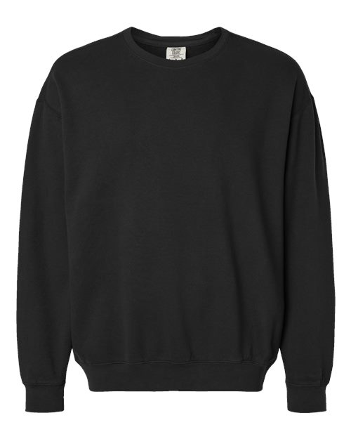 Unisex Garment-Dyed Lightweight Fleece Crewneck Sweatshirt — Black (front) Unisex Garment Dyed Lightweight Fleece Crewneck Sweatshirt