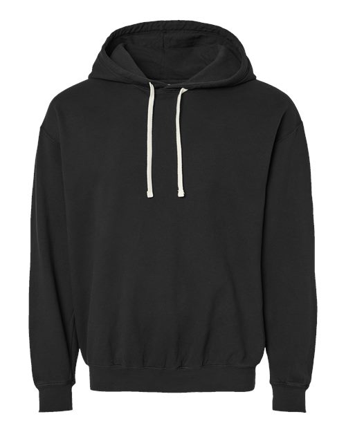 Unisex Garment-Dyed Lightweight Fleece Hooded Sweatshirt — Black (front) Unisex Garment Dyed Lightweight Fleece Hooded Sweatshirt