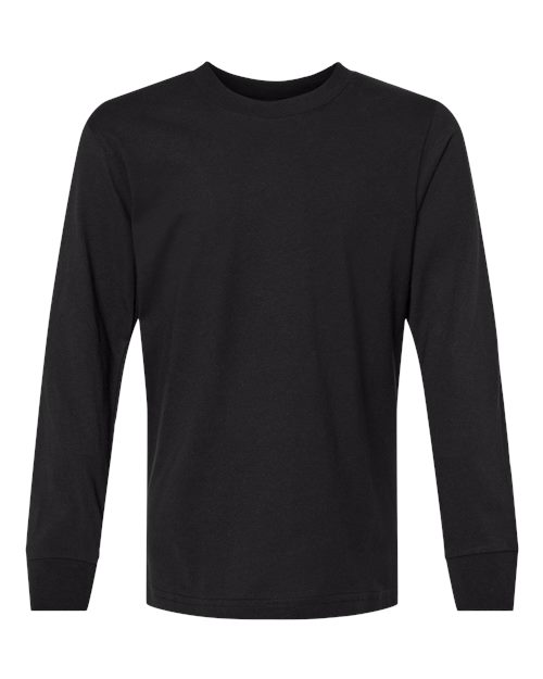 Youth Cotton Long Sleeve T-Shirt — Black (front) Youth Cotton Long Sleeve T-Shirt - Image 1