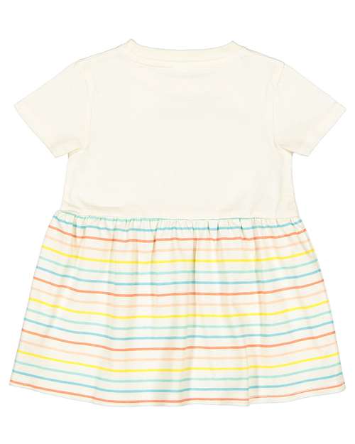 Infant Fine Jersey Dress — Natural/ Sunkissed Stripe (front) Infant Fine Jersey Dress