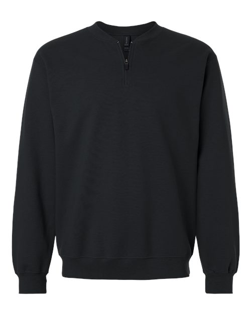 Unisex Softstyle® Midweight 1/4 Zip Sweatshirt — Black (front) Unisex Softstyle® Midweight 1/4 Zip Sweatshirt - Image 1