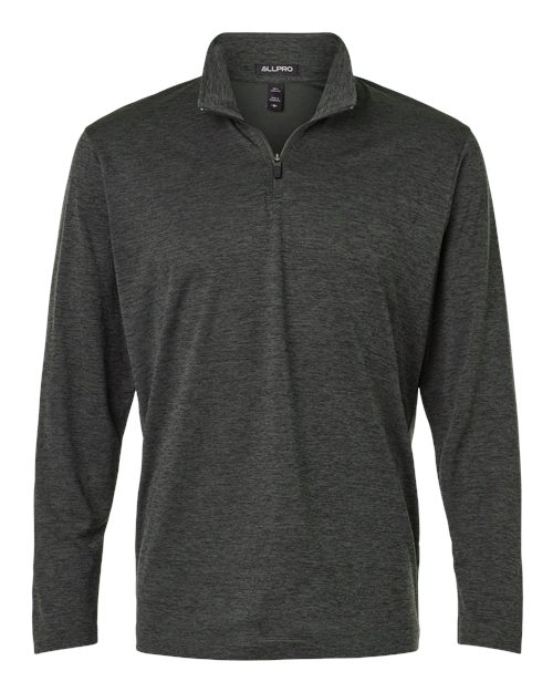 Men’s Pro-Lock Performance Mélange Quarter-Zip Pullover — Black Melange (front) Men’s Pro Lock Performance Mélange Quarter Zip Pullover