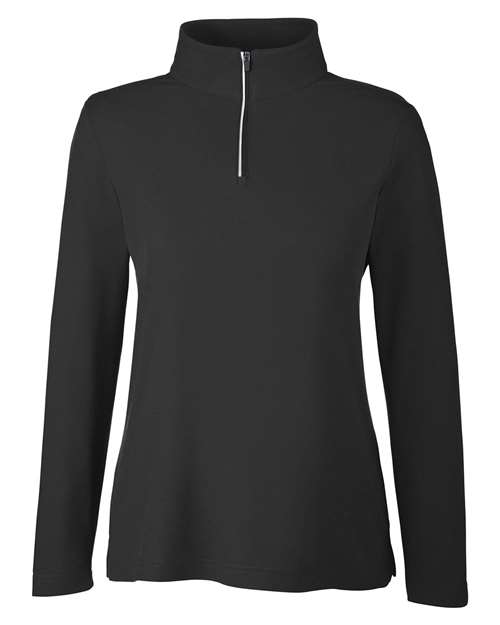 Women’s Fusion ChromaSoft™ Pique Quarter-Zip Pullover — Black (front) Women's Fusion ChromaSoft™ Pique Quarter-Zip Pullover - Image 1