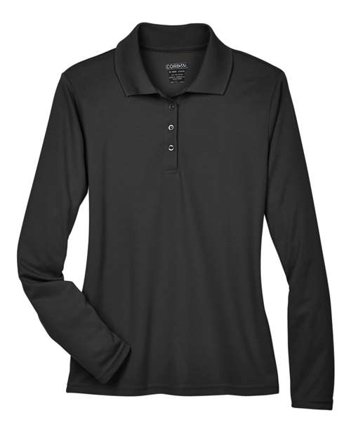 Women’s Pinnacle Performance Long Sleeve Piqué Polo — Black (front) Women's Pinnacle Performance Long Sleeve Piqué Polo - Image 1