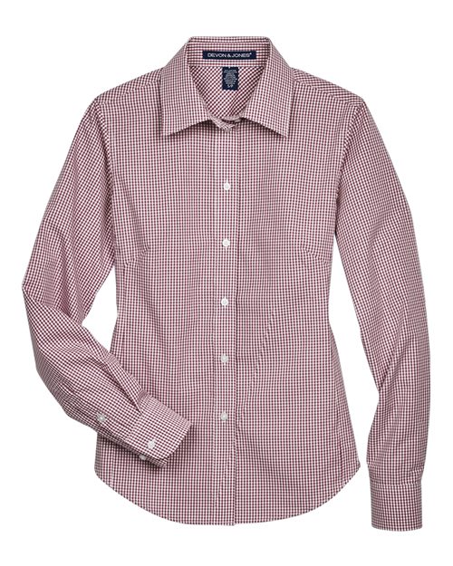 Women’s Crown Collection® Gingham Check Woven Dress Shirt — Burgundy (front) Women's Crown Collection® Gingham Check Woven Dress Shirt - Image 1