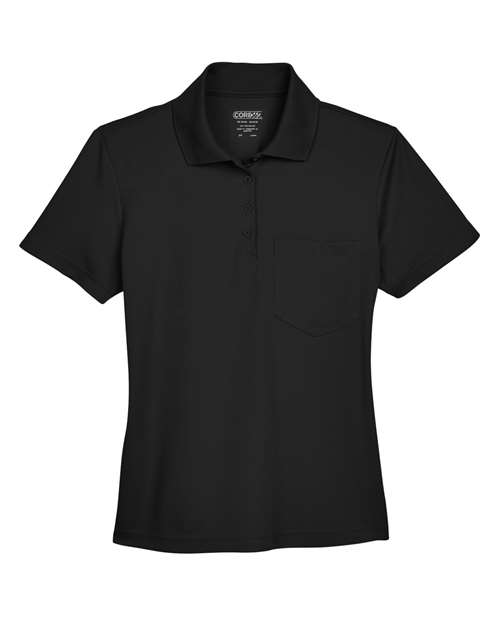 Women’s Origin Performance Piqué Polo with Pocket — Black (front) Women's Origin Performance Piqué Polo with Pocket - Image 1