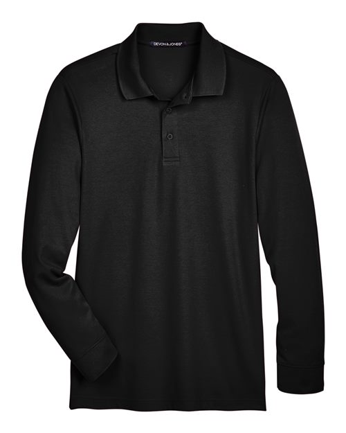 Men’s CrownLux Performance® Plaited Long Sleeve Polo — Black (front) Men’s CrownLux Performance® Plaited Long Sleeve Polo