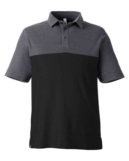 Men’s Fusion ChromaSoft™ Colorblock Polo — Black/ Carbon Heather (front) Men's Fusion ChromaSoft™ Colorblock Polo - Image 1