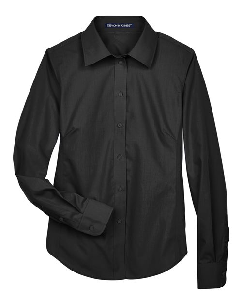 Women’s Crown Collection® Broadcloth Woven Dress Shirt — Black (front) Women’s Crown Collection® Broadcloth Woven Dress Shirt