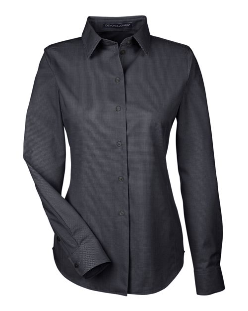 Women’s Crown Collection® Royal Dobby Woven Dress Shirt — Black (front) Women’s Crown Collection® Royal Dobby Woven Dress Shirt