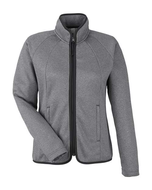 Women’s Venture Heathered Stripe Full-Zip Jacket — Black/ White (front) Women's Venture Heathered Stripe Full-Zip Jacket - Image 1