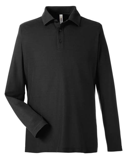 Men’s Fusion ChromaSoft™ Long Sleeve Pique Polo — Black (front) Men's Fusion ChromaSoft™ Long Sleeve Pique Polo - Image 1