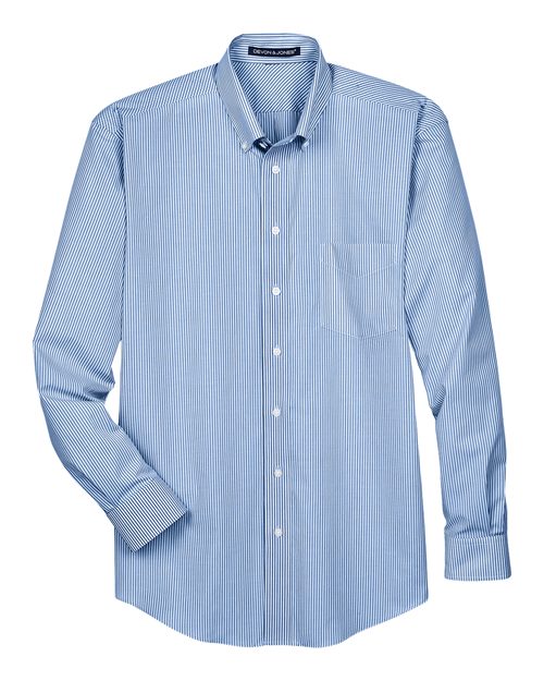 Men’s Crown Collection® Banker Stripe Woven Dress Shirt — French Blue (front) Men's Crown Collection® Banker Stripe Woven Dress Shirt - Image 1