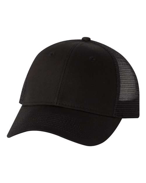 Mesh-Back Twill Trucker Cap — Black (front) Mesh Back Twill Trucker Cap
