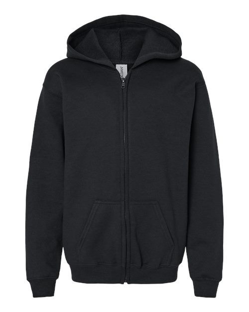 Youth Heavy Blend™ Full-Zip Hooded Sweatshirt — Black (front) Youth Heavy Blend™ Full Zip Hooded Sweatshirt