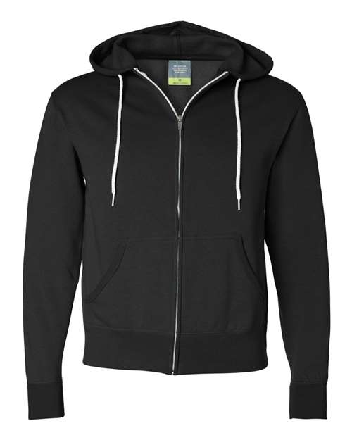 Unisex Lightweight Full-Zip Hooded Sweatshirt — Black (front) Unisex Lightweight Full Zip Hooded Sweatshirt