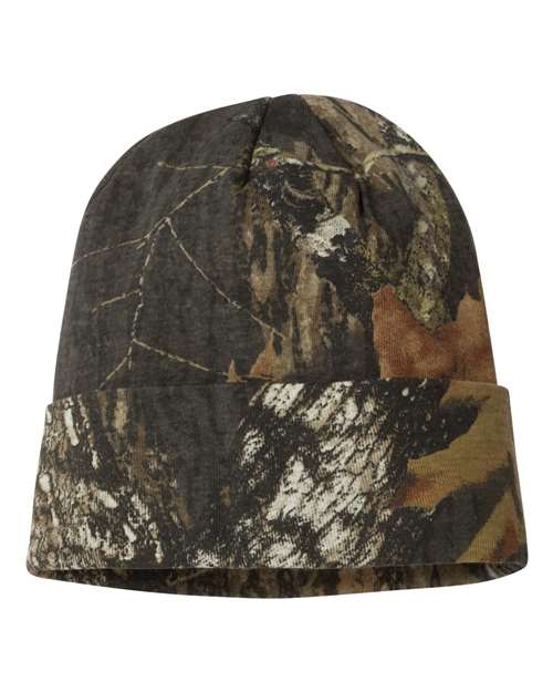 12″ Licensed Camo Cuffed Beanie — Mossy Oak BreakUp (front) 12" Licensed Camo Cuffed Beanie - Image 1