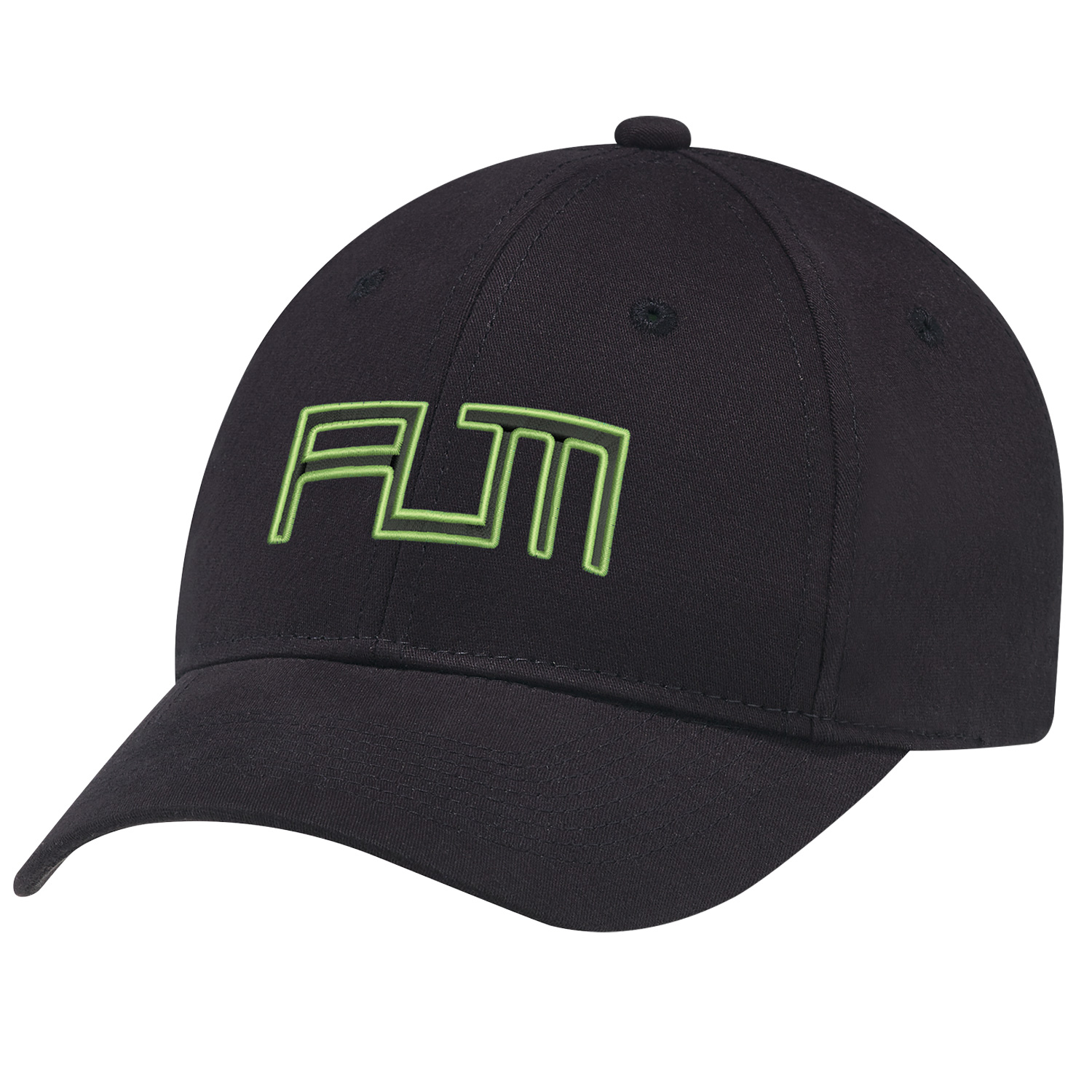 Brushed Cotton Drill & Spandex 6 Panel Constructed Full-Fit (Adjust-A-Fit) Matching buckram laminated front panels with Pro-Stitch Pre-curved peak with 8 rows of stitching (P1) Fitted back (S12) with elasticized sweatband Brushed Cotton Drill & Spandex 6 Panel Constructed Full Fit (Adjust A Fit)