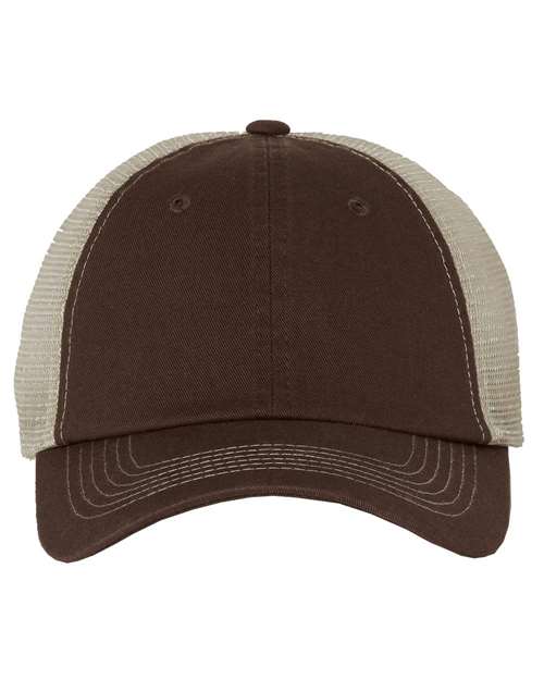 Contrast-Stitch Mesh-Back Cap — Brown/ Stone (front) Contrast Stitch Mesh Back Cap