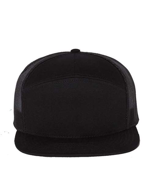 Seven-Panel Trucker Cap — Black (front) Seven-Panel Trucker Cap - Image 1