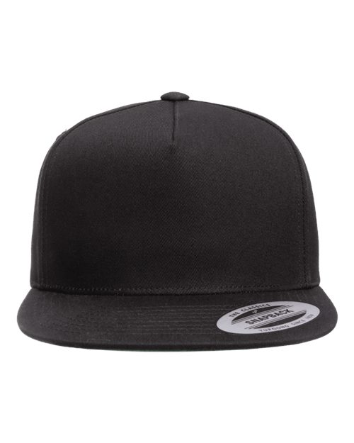 Five-Panel Cotton Twill Snapback Cap — Black (front) Five Panel Cotton Twill Snapback Cap