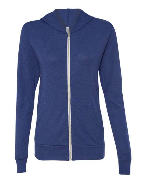 Unisex Triblend Lightweight Full-Zip Hooded Long Sleeve Tee — Navy Triblend (front) Unisex Triblend Lightweight Full Zip Hooded Long Sleeve Tee