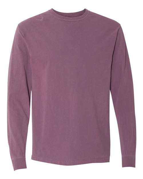 Unisex Garment-Dyed Heavyweight Long Sleeve T-Shirt — Berry (front) Unisex Garment Dyed Heavyweight Long Sleeve T Shirt