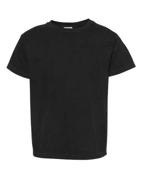 Youth Garment-Dyed Heavyweight T-Shirt — Black (front) Comfort Colors 9018 Youth Garment-Dyed Heavyweight T-Shirt - Image 1