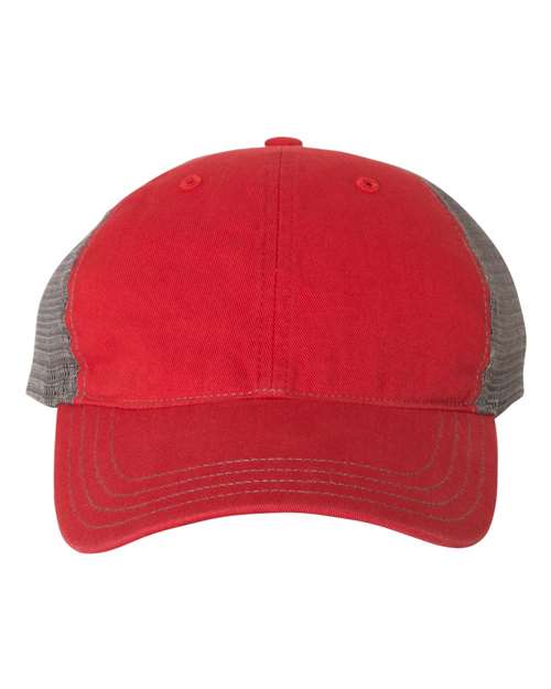 Garment-Washed Trucker Cap — Red/ Charcoal (front) Garment Washed Trucker Cap
