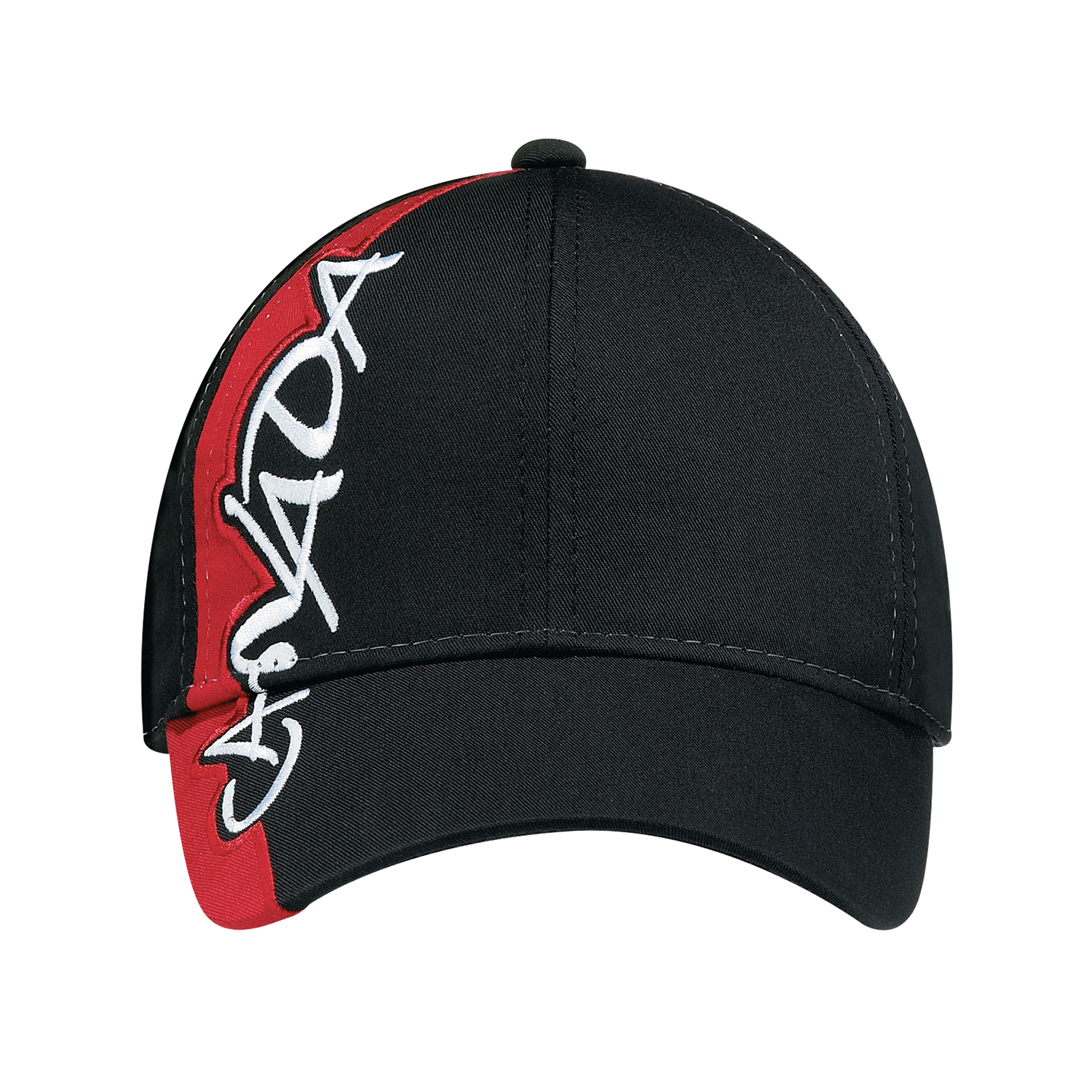 Polycotton 6 Panel Constructed Contour (Canada) Matching buckram laminated front panels with Pro-Stitch Pre-curved peak with contrast trim Self cloth back strap with velcro closure (S3) Polycotton 6 Panel Constructed Contour (Canada)