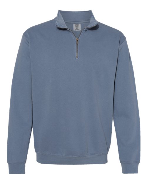Unisex Garment-Dyed Quarter-Zip Sweatshirt — Blue Jean (front) Unisex Garment Dyed Quarter Zip Sweatshirt