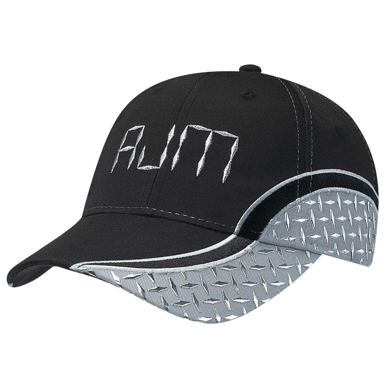 Polycotton 6 Panel Constructed Contour (Diamond Plate) Matching buckram laminated front panels with Pro-Stitch Pre-curved peak Self cloth back strap with velcro closure (S3) Polycotton 6 Panel Constructed Contour (Diamond Plate)