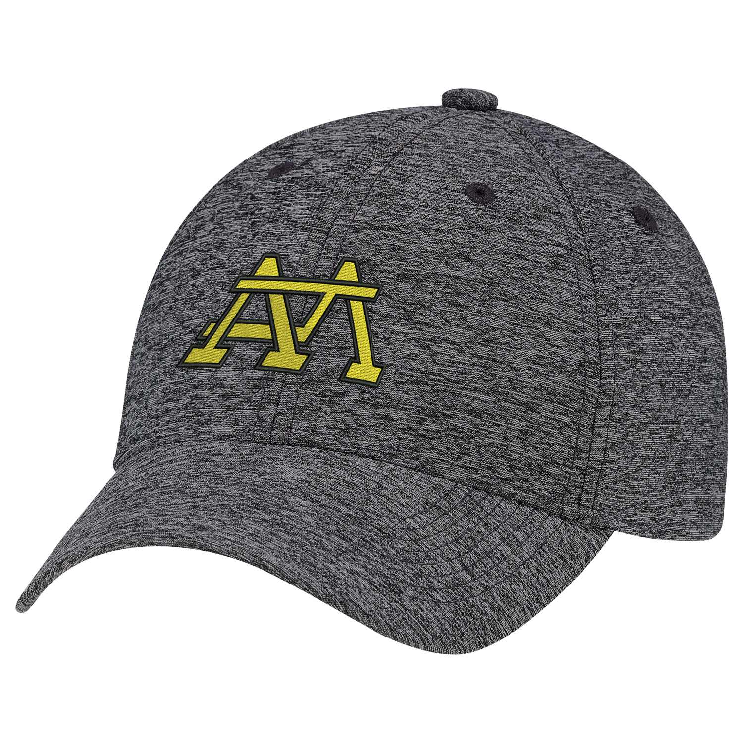 Polyester Marl 6 Panel Constructed Full-Fit Buckram laminated front panels with Pro-Stitch Pre-curved peak with 8 rows of stitching (P1) Self cloth/elastic back strap with tuck-in end and velcro closure (S28) Polyester Marl 6 Panel Constructed Full Fit