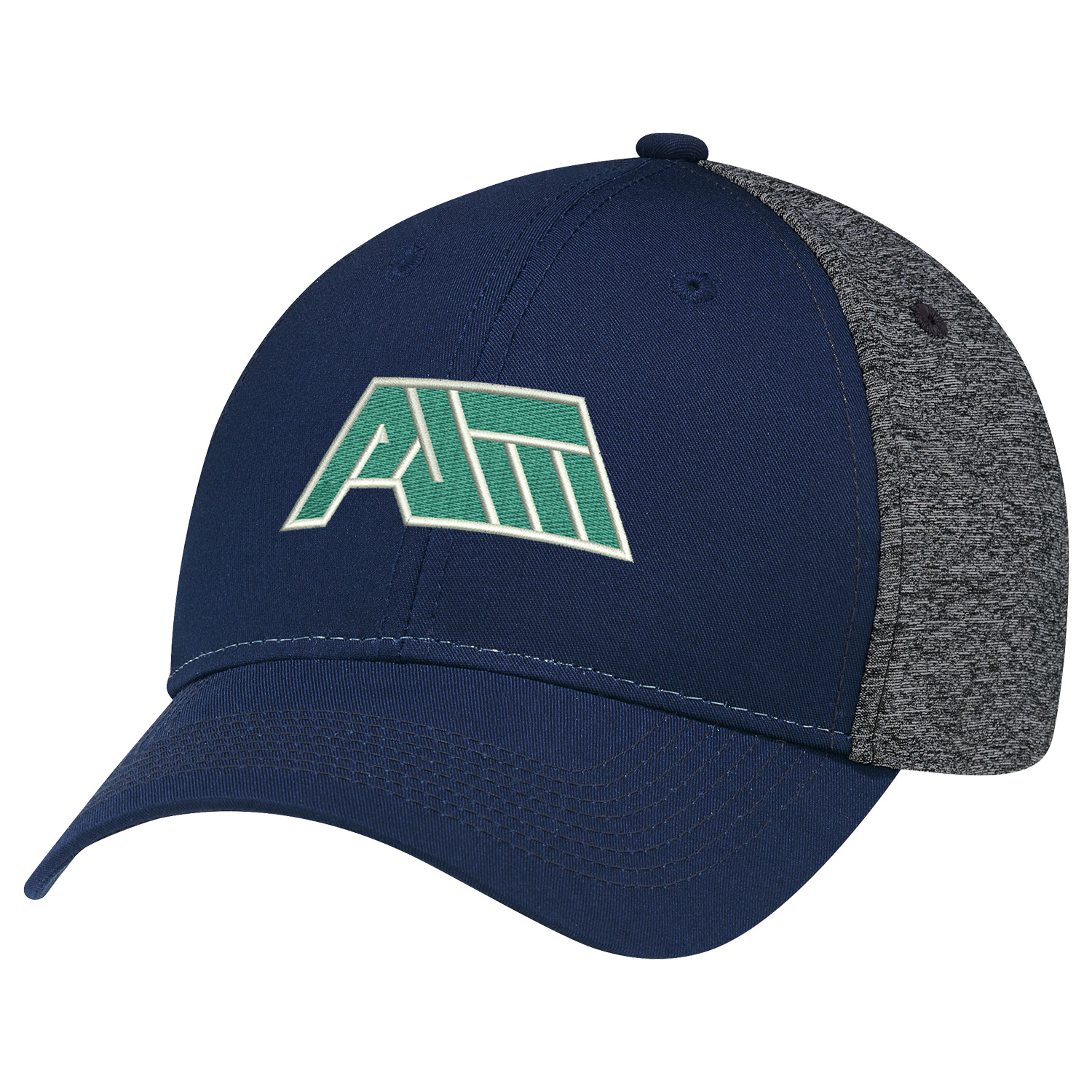 Polycotton / Polyester Marl 6 Panel Constructed Full-Fit Buckram laminated front panels with Pro-Stitch Pre-curved peak with 8 rows of stitching (P1) Self cloth/elastic back strap with tuck-in end and velcro closure (S28) Polycotton / Polyester Marl 6 Panel Constructed Full Fit