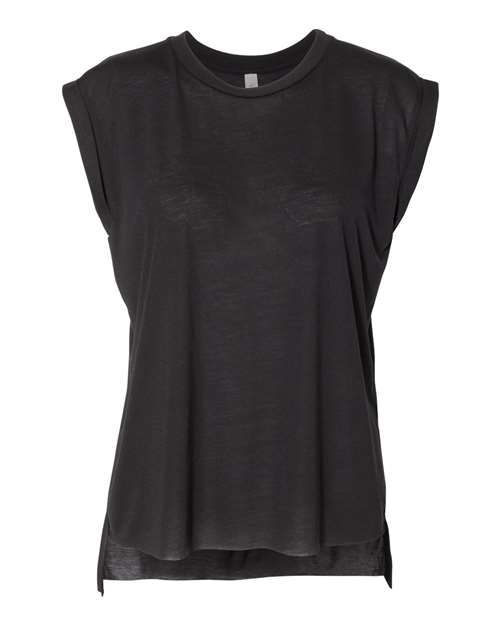 Women’s Flowy Rolled Cuffs Muscle Tee — Black (front) Women’s Flowy Rolled Cuffs Muscle Tee - Image 1