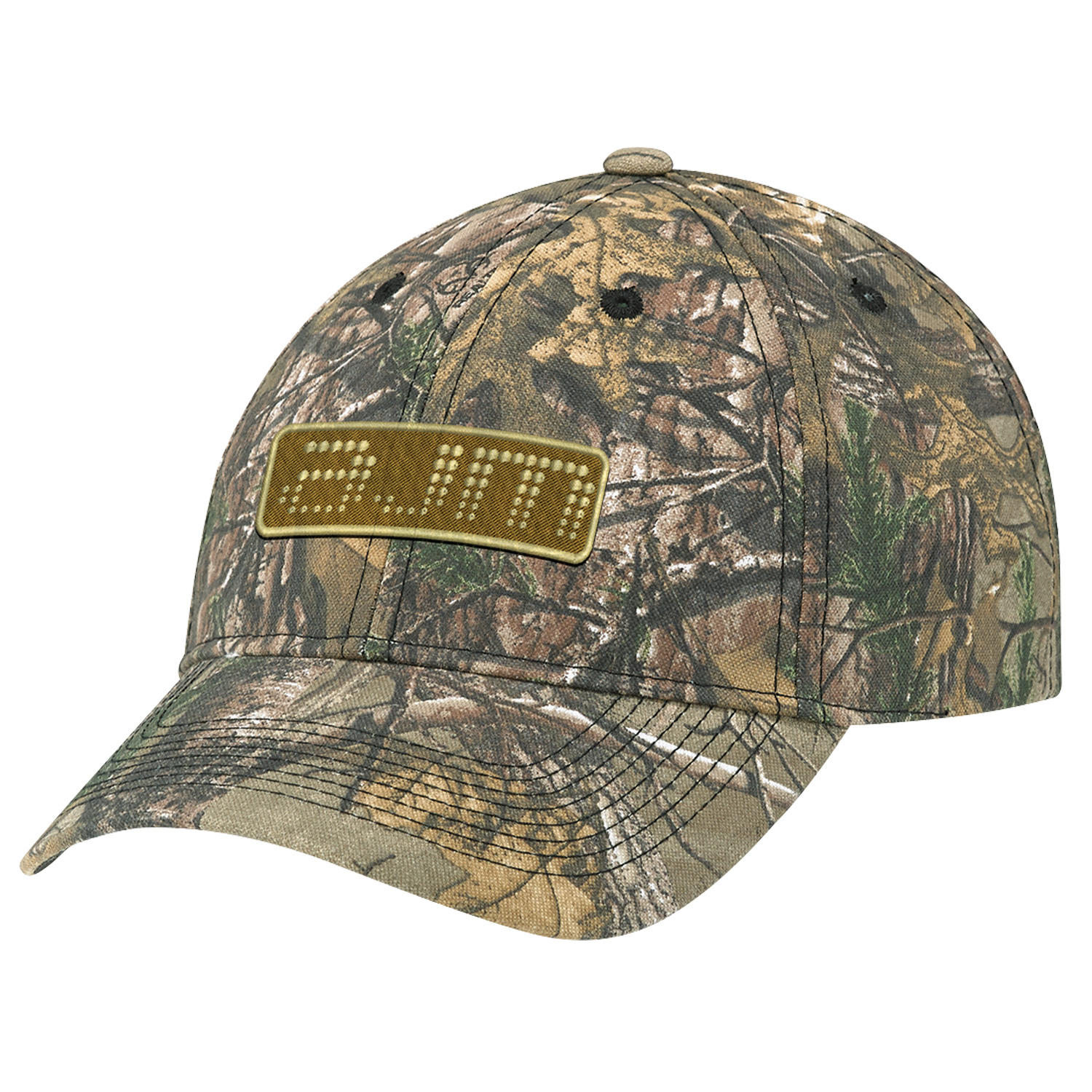 Brushed Polycotton Mossy Oak Country® Realtree MAX-7® :: XTRA® 6 Panel Constructed Full-Fit Buckram laminated front panels with Pro-Stitch Pre-curved peak with 8 rows of stitching (P1) Black underpeak Self cloth/elastic back strap with tuck-in end and velcro closure (S28) Brushed Polycotton Mossy Oak Country®