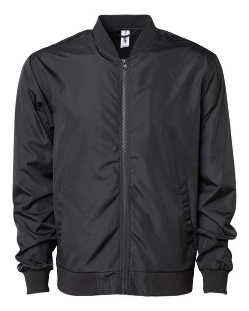 Unisex Lightweight Bomber Jacket — Black (front) Unisex Lightweight Bomber Jacket