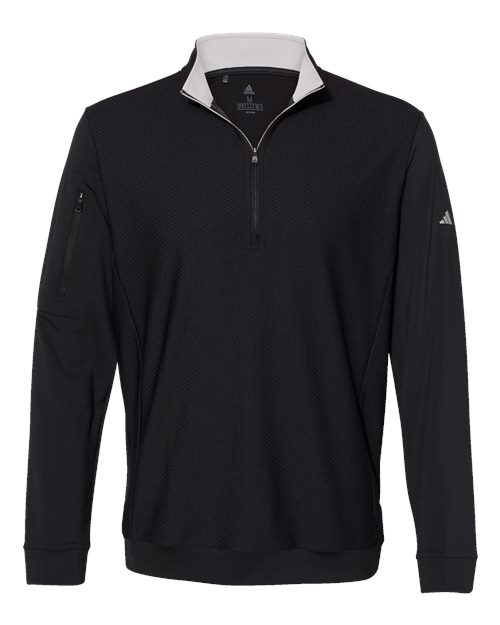 Men’s Textured Quarter-Zip Pullover — Black (front) Men’s Textured Quarter Zip Pullover