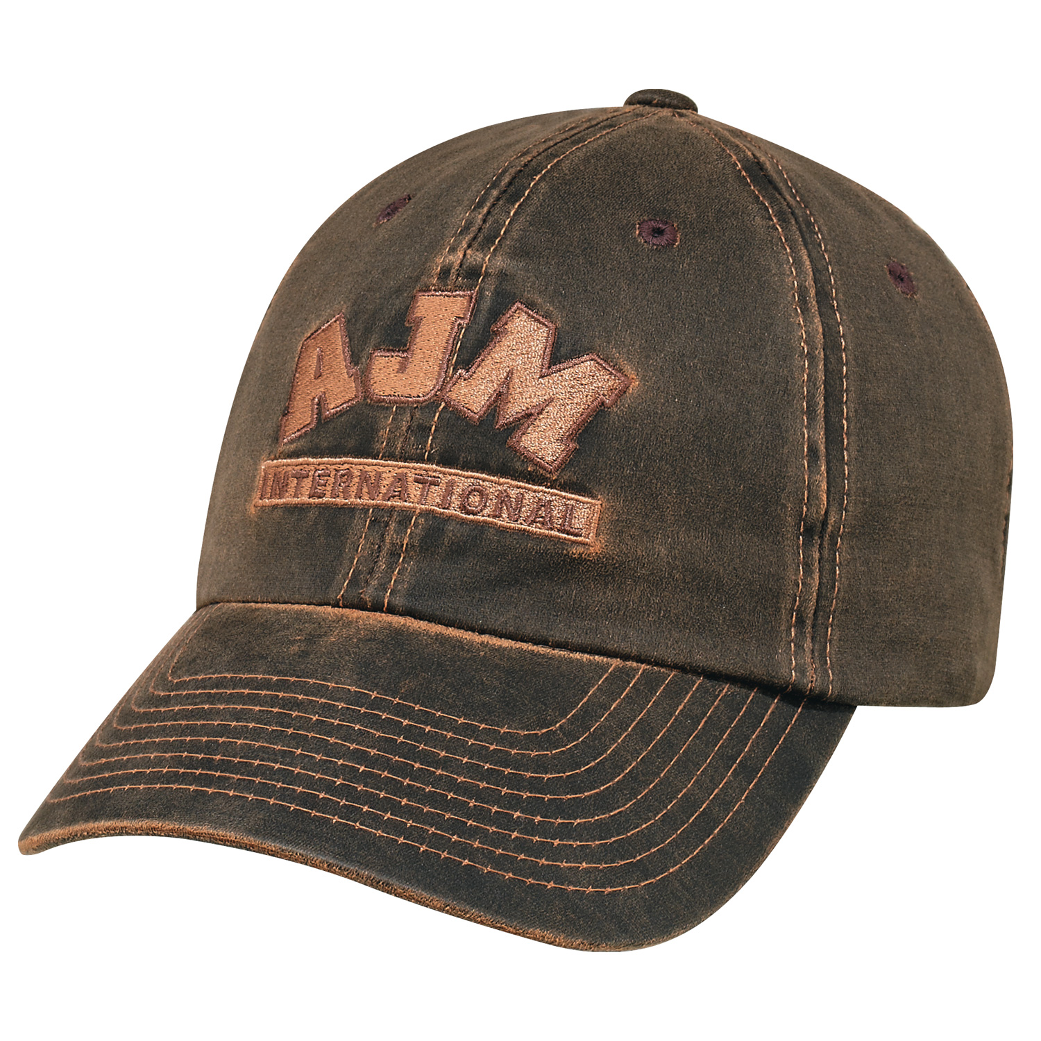 Weathered Polycotton 6 Panel Full-Fit No backing behind front sections Contrast stitching Pre-curved peak with 8 rows of stitching (P1) Self cloth/elastic back strap with tuck-in end and velcro closure (S28) Weathered Polycotton 6 Panel Full Fit
