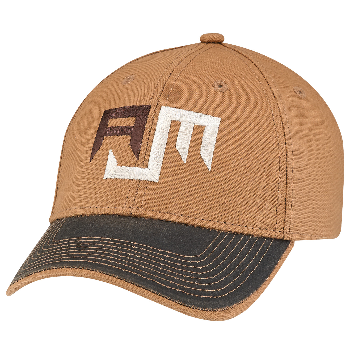 Weathered Polycotton / Duck Canvas 6 Panel Constructed Full-Fit Black buckram laminated front panels with Pro-Stitch Pre-curved peak with contrasting trim with 8 rows of stitching (P56) Black innertape and sweatband Self cloth/elastic back strap with tuck-in end and velcro closure (S28) Weathered Polycotton / Duck Canvas 6 Panel Constructed Full Fit