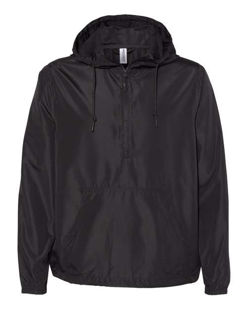 Unisex Lightweight Quarter-Zip Windbreaker Pullover Jacket — Black (front) Unisex Lightweight Quarter Zip Windbreaker Pullover Jacket