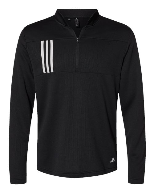 Men’s 3-Stripes Double-Knit Quarter-Zip Pullover — Black/ Grey Two (front) Men's 3-Stripes Double-Knit Quarter-Zip Pullover - Image 1