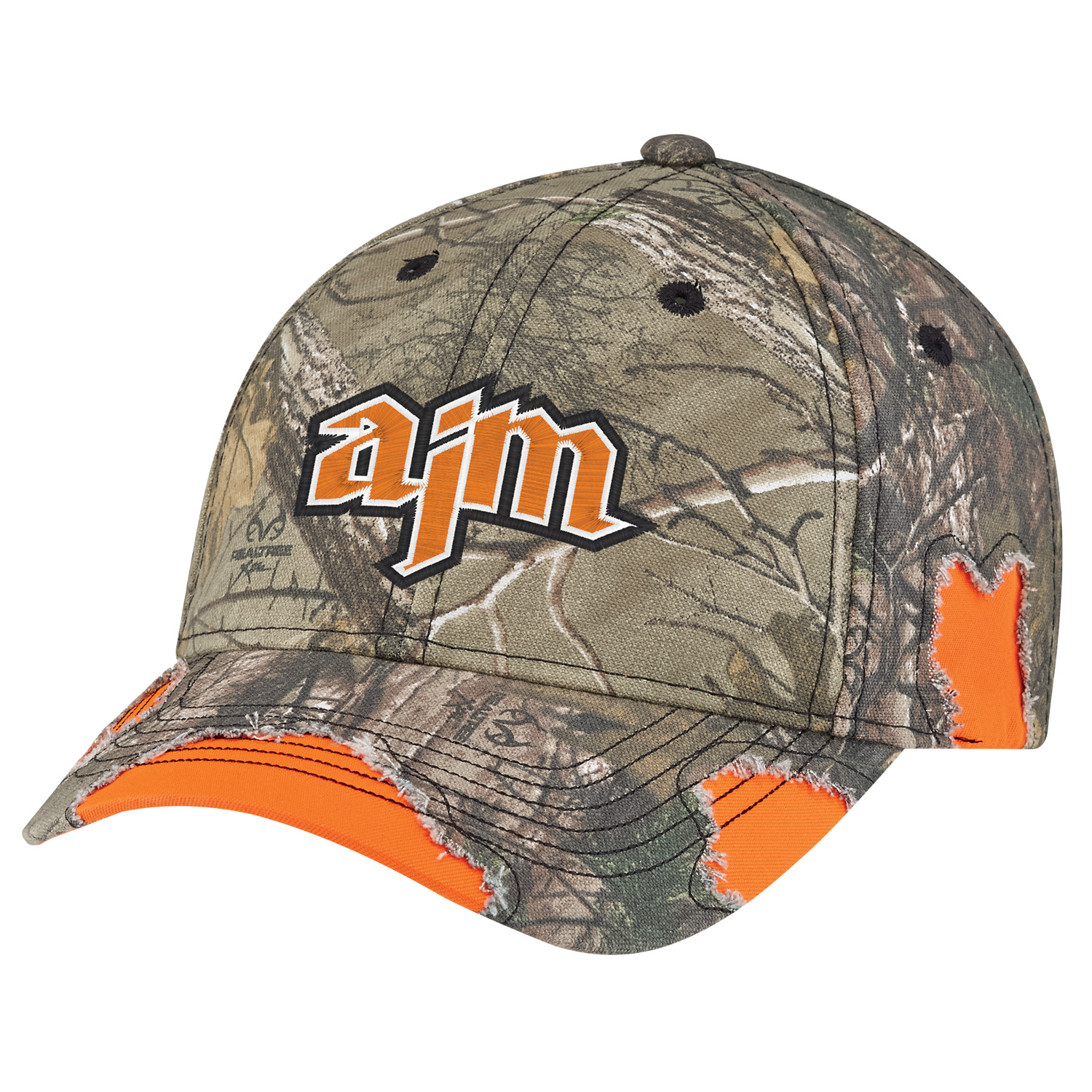 Enzyme Washed - Polyester / Brushed Polycotton Realtree XTRA® 6 Panel Constructed Contour (Distressed) Buckram laminated front panels with Pro-Stitch Pre-curved peak with contrast trim (P51) Fluorescent orange underpeak Self cloth back strap with velcro closure (S3) Enzyme Washed – Polyester / Brushed Polycotton Realtree XTRA®