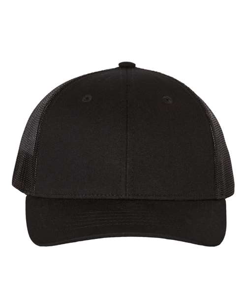 Youth Trucker Snapback Cap — Black (front) Youth Trucker Snapback Cap