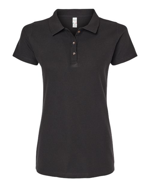 Women’s Ringspun Pique Polo — Black (front) Women's Ringspun Pique Polo - Image 1